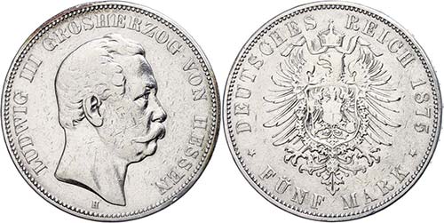 Hesse 5 Mark, 1875, Ludwig III., ... 
