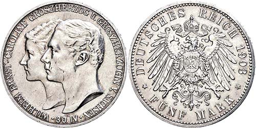 Saxony 5 Mark, 1903, Wilhelm ... 