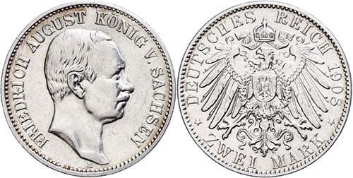 Saxony 2 Mark 1908, Friedrich ... 