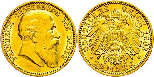 Baden 10 Mark, 1906, Friedrich I., ... 