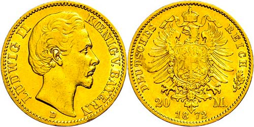 Bayern 20 Mark, 1872, Ludwig II., ... 