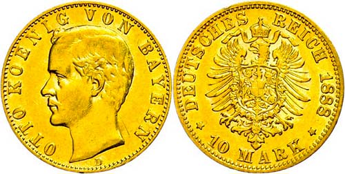 Bayern 10 Mark, 1888, Otto, kl. ... 