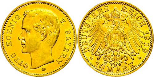Bavaria 10 Mark, 1909, Otto, ... 