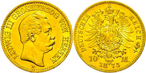 Hesse 10 Mark, 1873, Ludwig III., ... 
