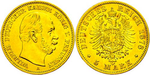 Prussia 5 Mark, 1878, A, Wilhelm ... 