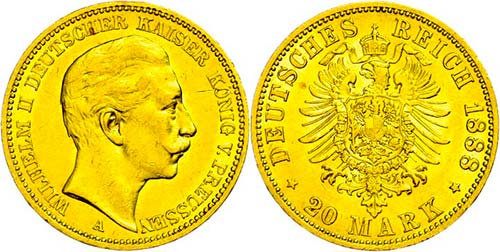 Prussia 20 Mark, 1888, Wilhelm ... 