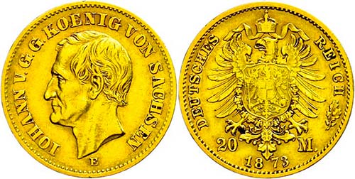 Saxony 20 Mark, 1873, Johann, tiny ... 