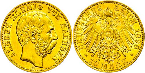 Saxony 10 Mark, 1898, Albert, very ... 