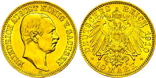 Saxony 10 Mark, 1910, Friedrich ... 
