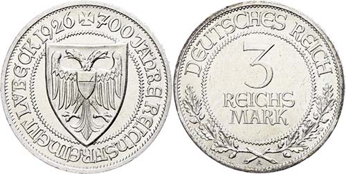 Münzen Weimar 3 Reichsmark, 1925, ... 