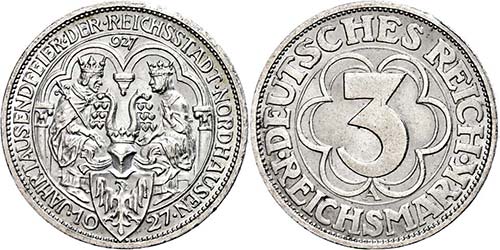 Münzen Weimar 3 Reichsmark, 1927 ... 