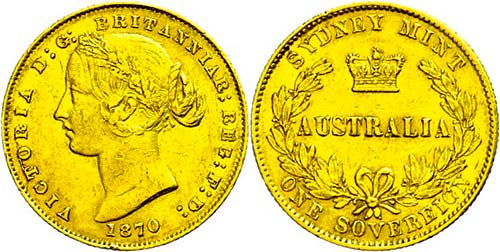 Australia Sovereign, Gold, 1870, ... 