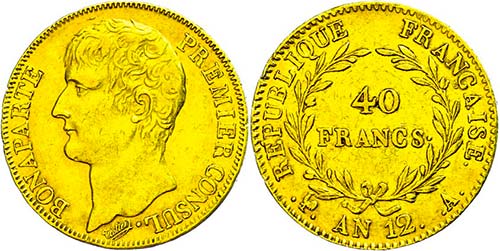 France 40 Franc, Gold, at 12 ... 