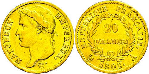 France 20 Franc, Gold, 1808, A, ... 