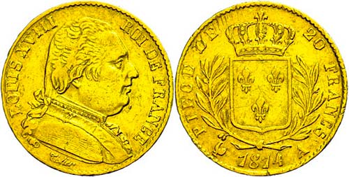 France 20 Franc, Gold, 1814, louis ... 