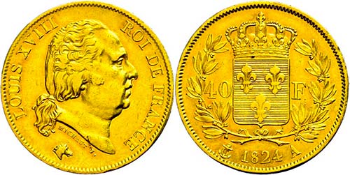 France 40 Franc, Gold, 1824, louis ... 