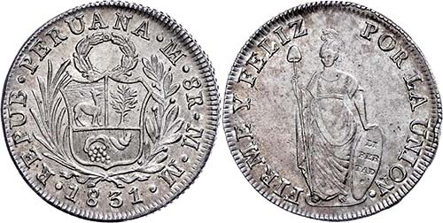Peru 8 Real, 1831, MM Lima, KM ... 