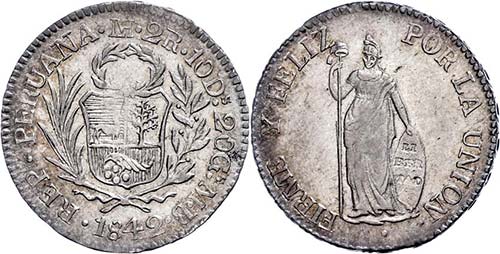 Peru 2 Real, 1842, Lima, MB, KM ... 