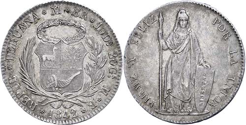 Peru 8 Real, 1842, MB Lima, KM ... 