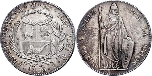 Peru 8 Real, 1855, MB Lima, KM ... 