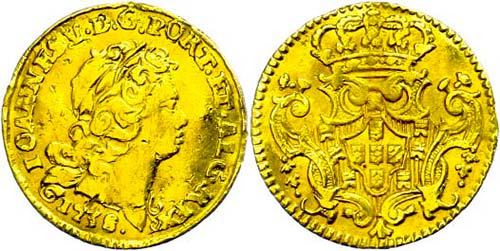 Portugal 800 rice, Gold, 1738, ... 