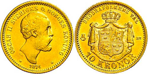 Schweden 10 Kronen, Gold, 1876, ... 