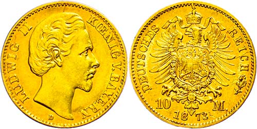 Bavaria 10 Mark, 1873, Ludwig II., ... 