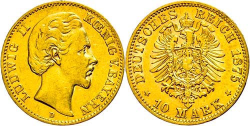 Bavaria 10 Mark, 1875, Ludwig II., ... 