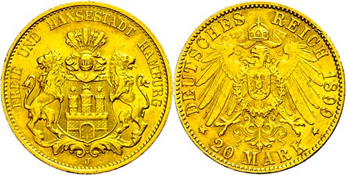 Hamburg 20 Mark, 1899, wz. Rf., ... 