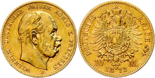 Prussia 10 Mark, 1873, B, Wilhelm ... 
