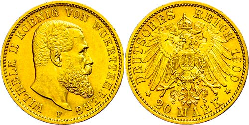 Württemberg 20 Mark, 1900, ... 