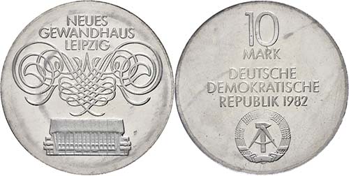GDR 10 Mark, 1982, Gewandhaus ... 