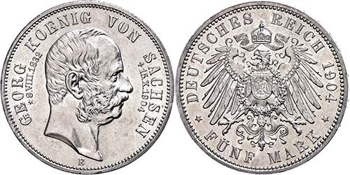 Saxony 5 Mark, 1904, Georg, on his ... 