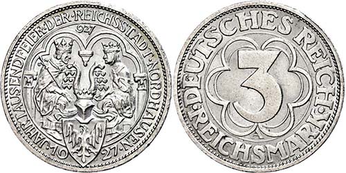Münzen Weimar 3 Reichsmark, 1927 ... 