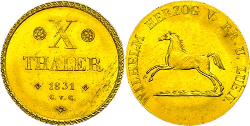 Brunswick 10 thaler, Gold, 1831, ... 