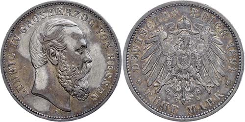 Hesse 5 Mark, 1891, Ludwig IV., ... 