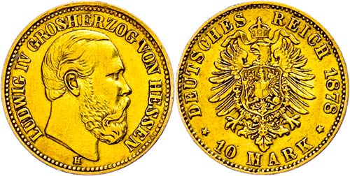 Hessen 10 Mark, 1878, Ludwig IV., ... 
