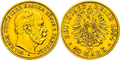 Prussia 20 Mark, 1884, Wilhelm I., ... 
