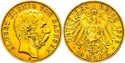Sachsen 10 Mark, 1896, Albert, kl. ... 