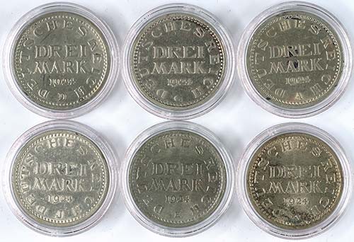 Coins Weimar Republic 6 x 3 Mark, ... 