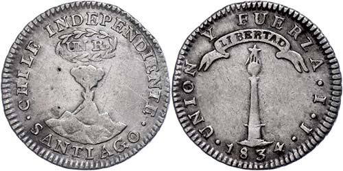 Chile 1 Real, 1834, IJ, KM 91, ... 