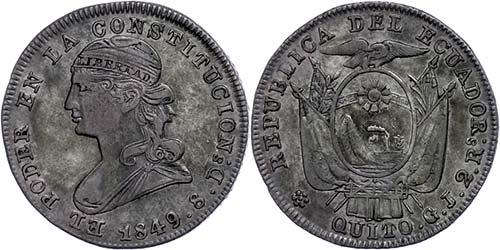 Ecuador 2 Real, 1849, GJ, KM 33, ... 