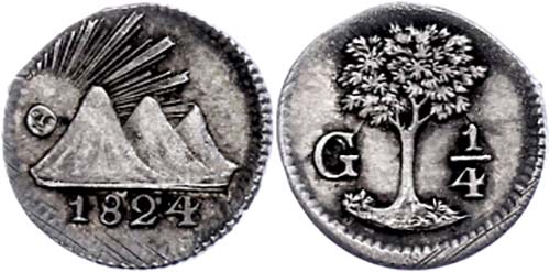 Guatemala 1/4 Real, 1824, G, KM 1, ... 