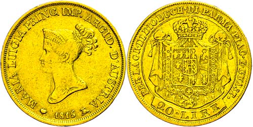 Italy Parma, 20 liras, 1815, Mary ... 