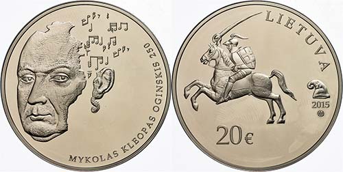 Lithuania 20 Euro, 2015, Mykolas ... 