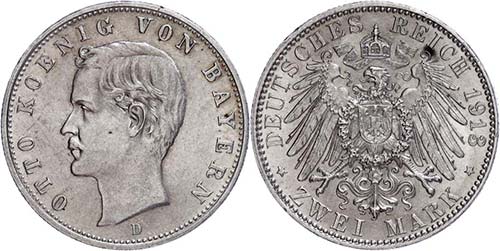 Bavaria 2 Mark, 1913, Otto, ... 