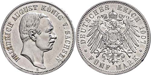 Saxony 5 Mark, 1907, Friedrich ... 
