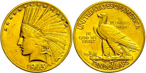 Coins USA 10 Dollars, Gold, 1913, ... 