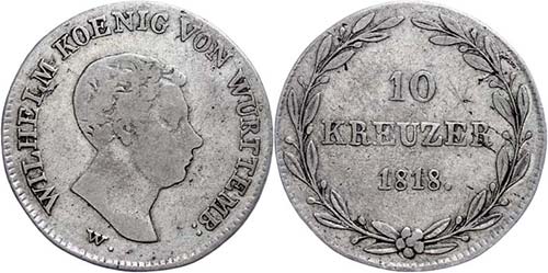 Württemberg 10 kreuzer, 1818, ... 