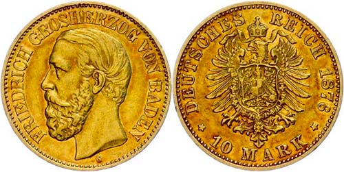 Baden 10 Mark, 1876, Frederick I, ... 